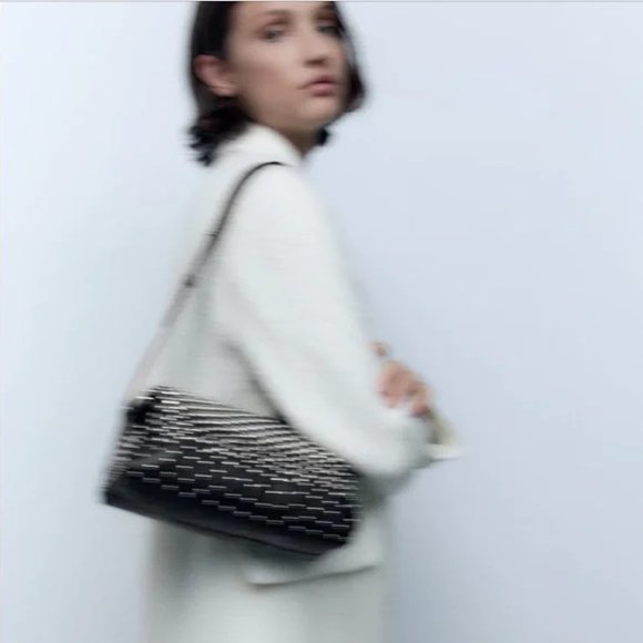 Zara Black Studded Rocker Shoulder Bag NWT - Picture 8 of 9
